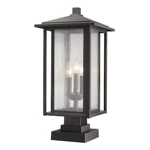 Portland Hardwired Bronze 1-Light Weather Resistant Pier Mount Light with Seedy Glass, No Bulbs Included