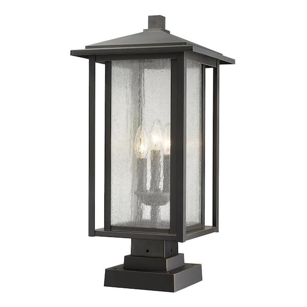 Unbranded Portland Hardwired Bronze 1-Light Weather Resistant Pier Mount Light with Seedy Glass, No Bulbs Included