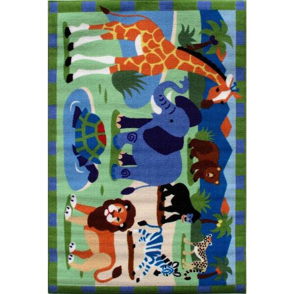 LA Rug Olive Kids Wild Animals Multi Colored 19 in. x 29 in. Area Rug