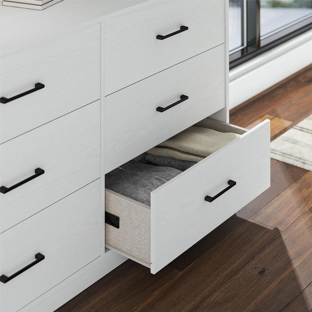 White Wide 6 Drawer Dresser with Metal Slides