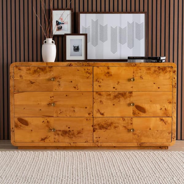 bali & pari Netra Light Mappa Real Burl Wood 6-Drawer 60 in. Dresser