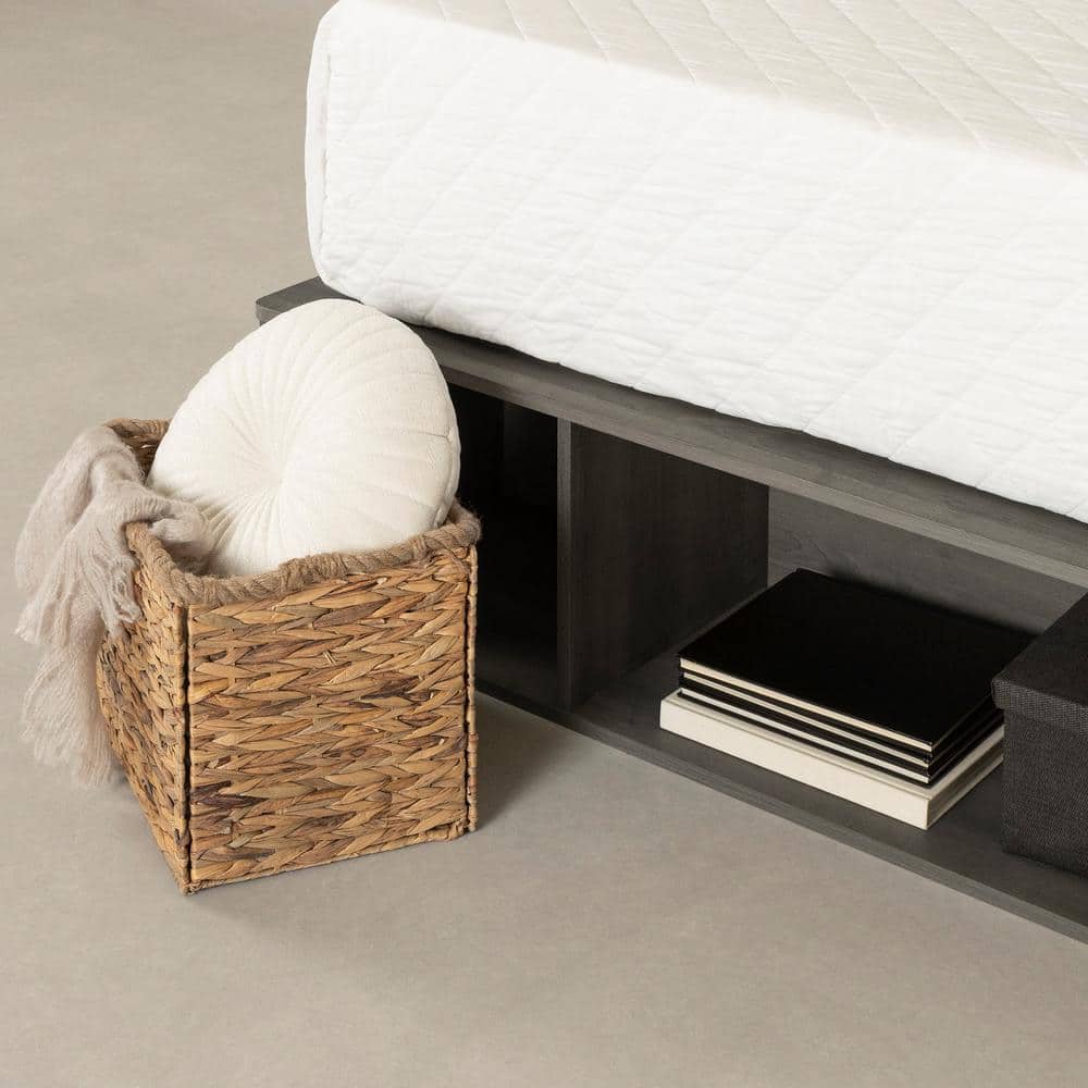 Gray Maple Queen Storage Bed with Wicker Baskets