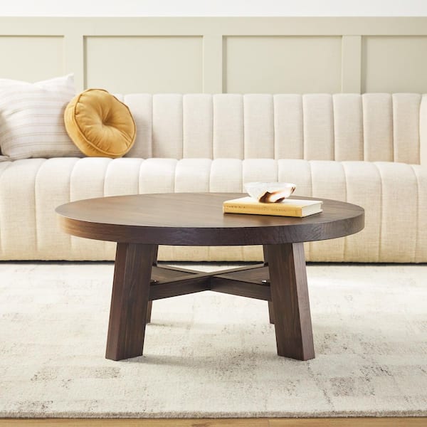 Colt 36 in. Espresso Rustic Round Solid Wood Coffee Table with 4 Legs