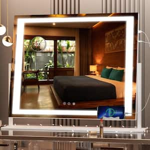 18.9 in. W x 24.2 in. H Square White Frame LED Makeup Mirror, 10X Magnification, USB Charging Port, 360° Rotation