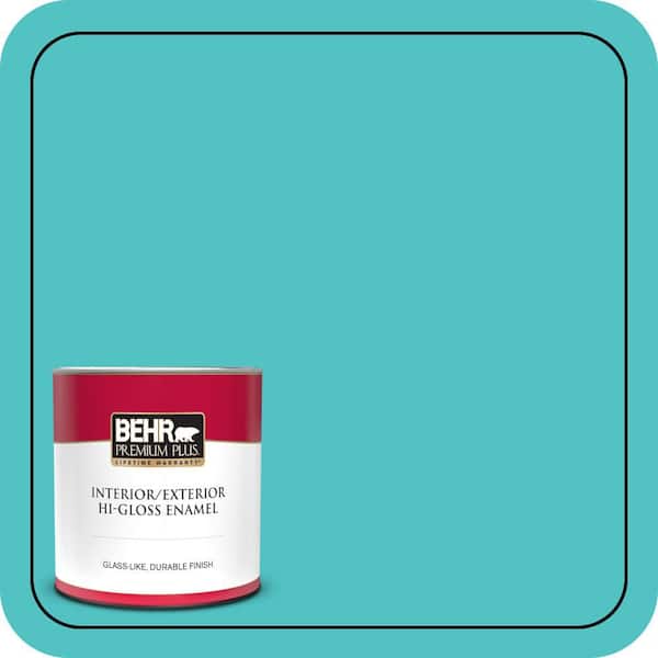 BEHR PREMIUM PLUS 1 qt. #500B-4 Gem Turquoise Hi-Gloss Enamel Interior/Exterior Paint & Primer