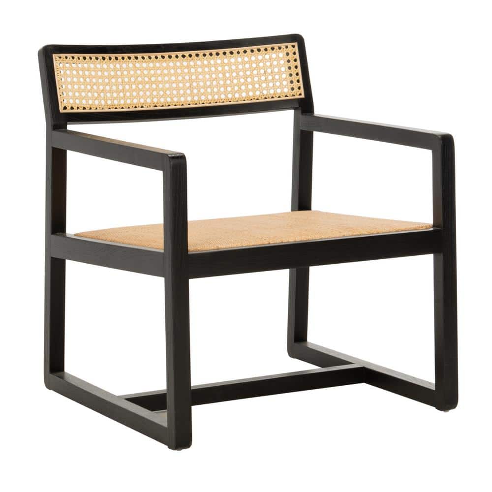 Black and Natural Wood Cane Accent Arm Chair