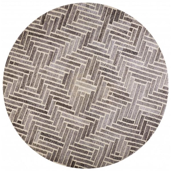 HomeRoots 10 ft.  Round Tan and Gray Geometric Area Rug
