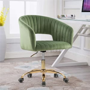 Modern Cute Upholstered Velvet Swivel and Adjustable Task Chair in Green with Arm