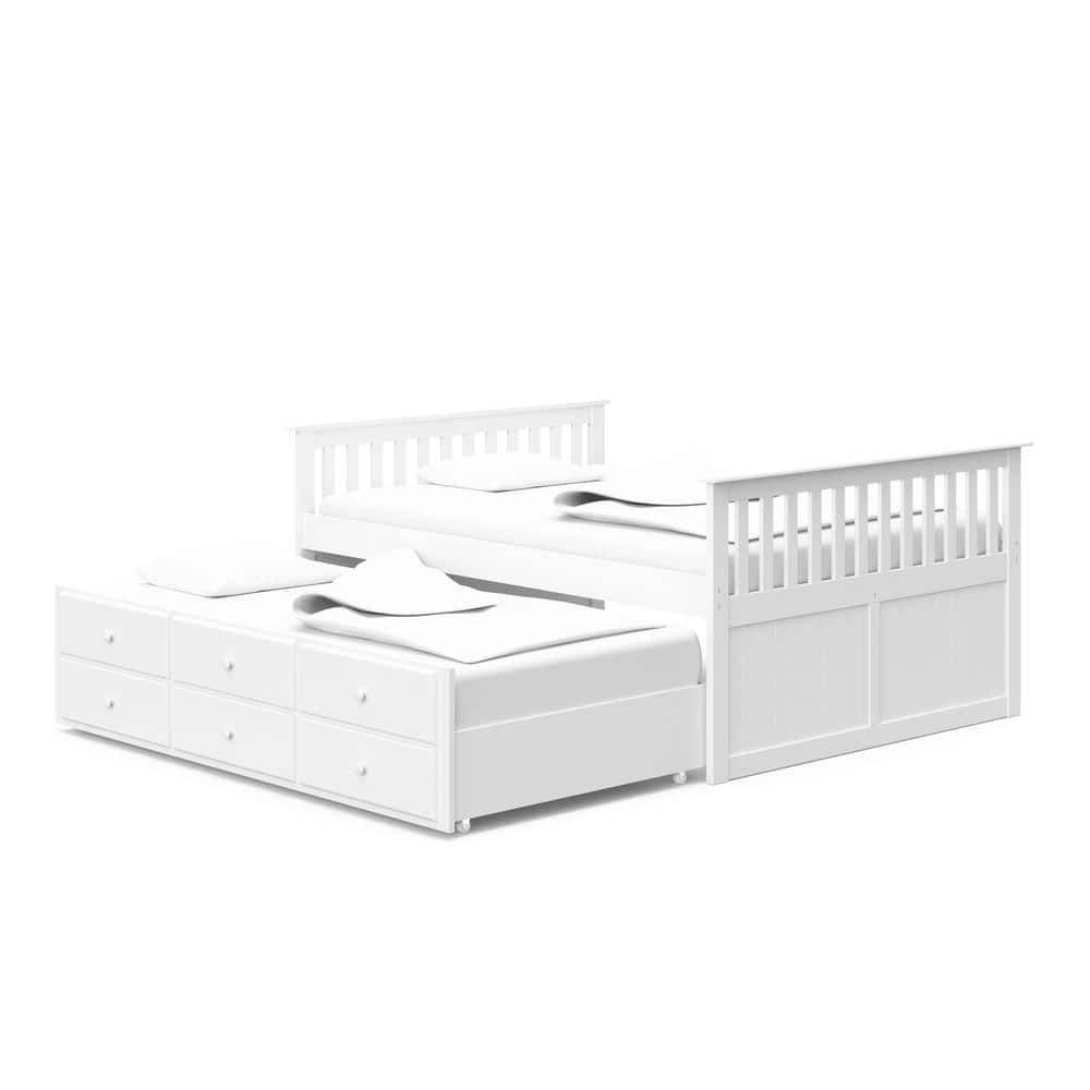 Storkcraft Marco Island White Full Captains Bed with Twin Trundle and Drawers -  09640-321