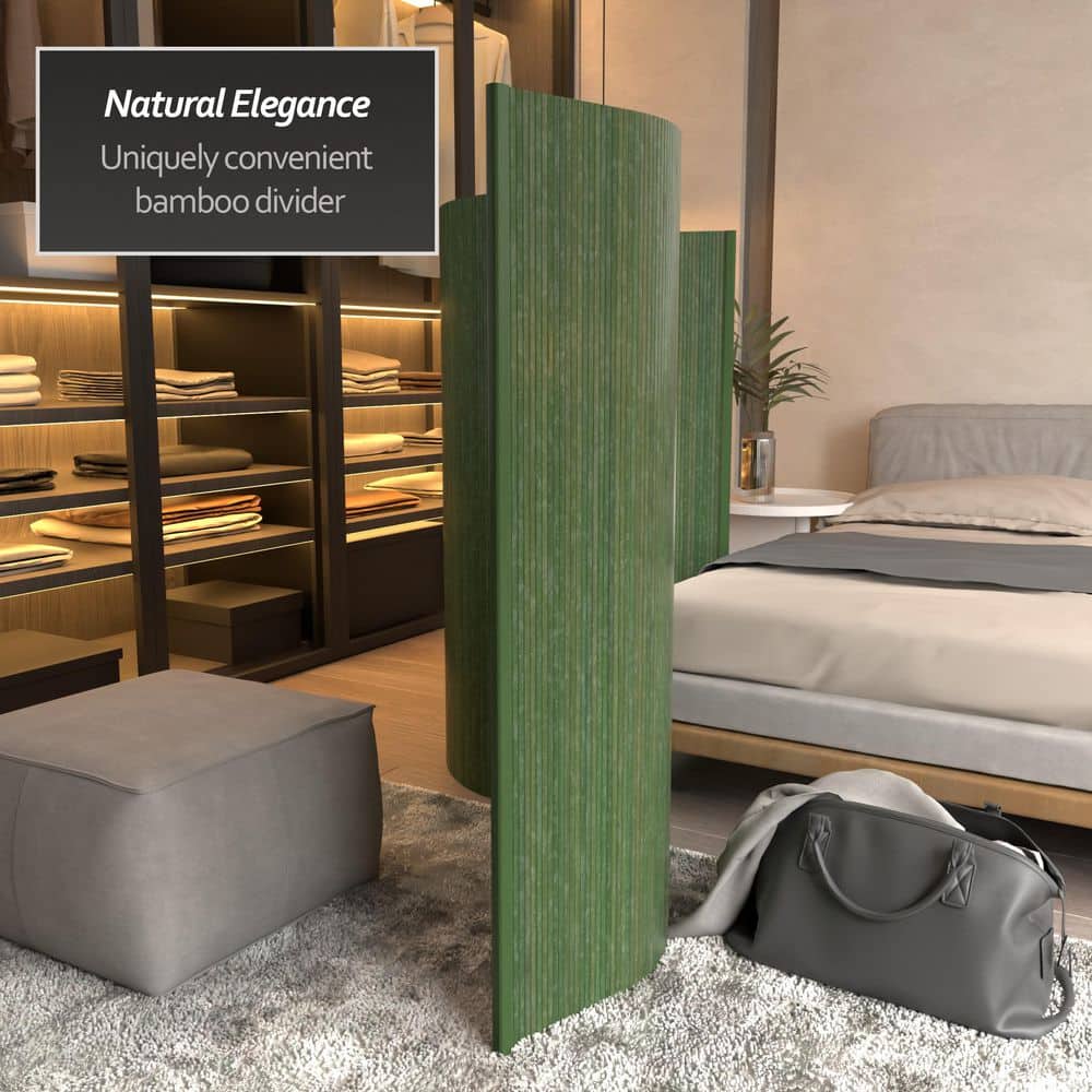 Sage Green Bamboo Wave Room Divider, 48" Height