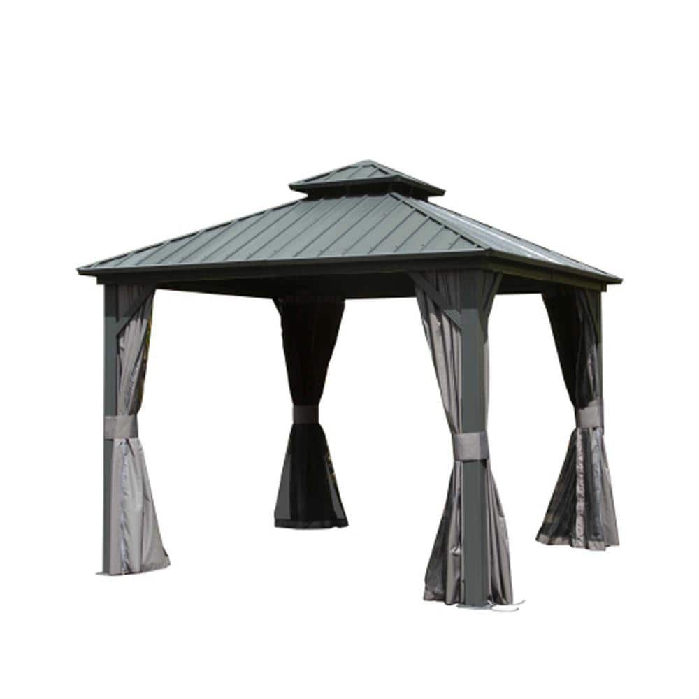 8 ft. x 8 ft. Gray Hardtop Gazebo, Galvanized Steel Double Roof Canopy, Curtain and Netting, Permanent Gazebo Pavilion price history on PriceWatchPro