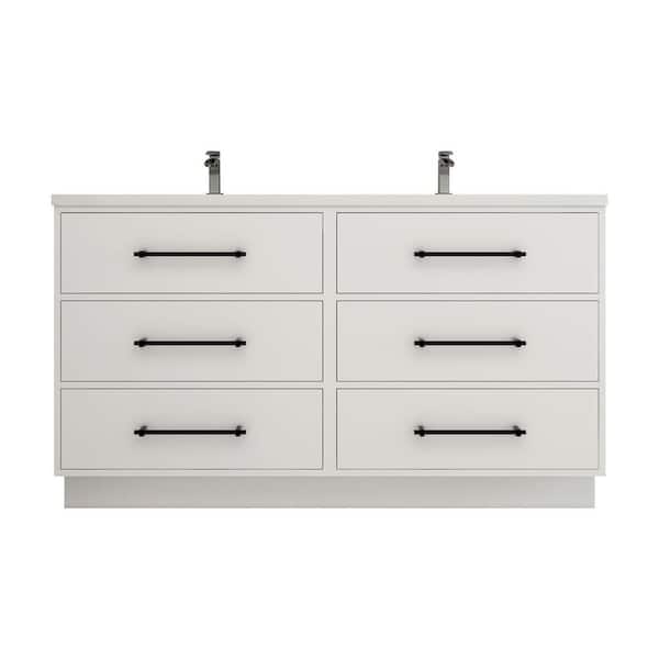 Victoria 59 in. W x 20 in. D x 35 in. H Double Sink Freestanding Gloss White Double Bath Vanity with White Acrylic Top