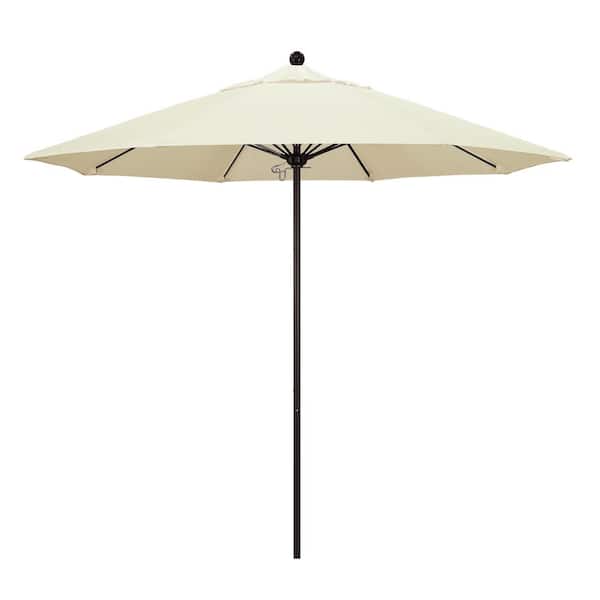 California Umbrella 9 ft. Fiberglass Market Pulley Open Bronze Patio Umbrella in Canvas Pacifica