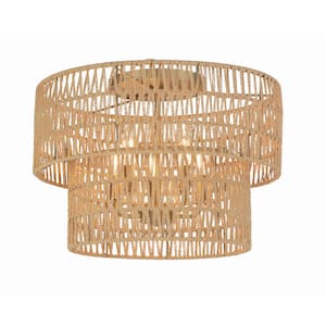 Bungalow Heaven 20 in. 5-Light Soft Brass Flush Mount with Papyrus Rope Shade and No Bulbs Included (1-Pack)