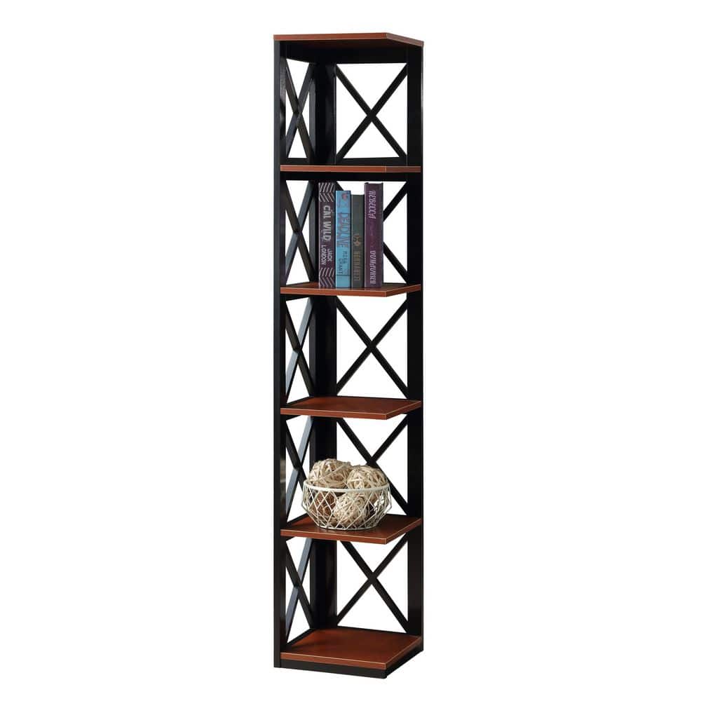 Elegant Oxford Cherry & Black Corner Bookcase with 5 Tiers