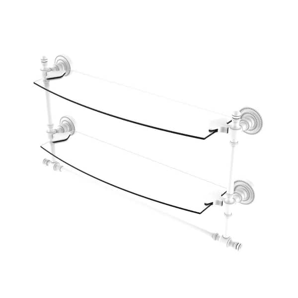Allied Brass Retro Dot Collection 18 in. Two Tiered Glass Shelf with Integrated Towel Bar in Matte White