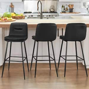 30 in. Metal Frame Black Faux Leather Upholstered Bar Chairs Armless Bar Stools with Back and Footrest Set of 3