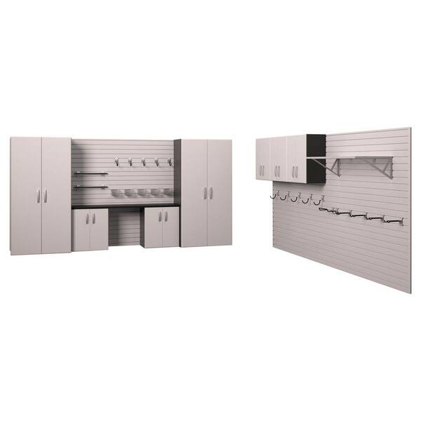 Flow Wall Master 72 in. H x 288 in. W x 21 in. D Wall Mounted Garage Storage Set with Workstation in White (8 Piece)