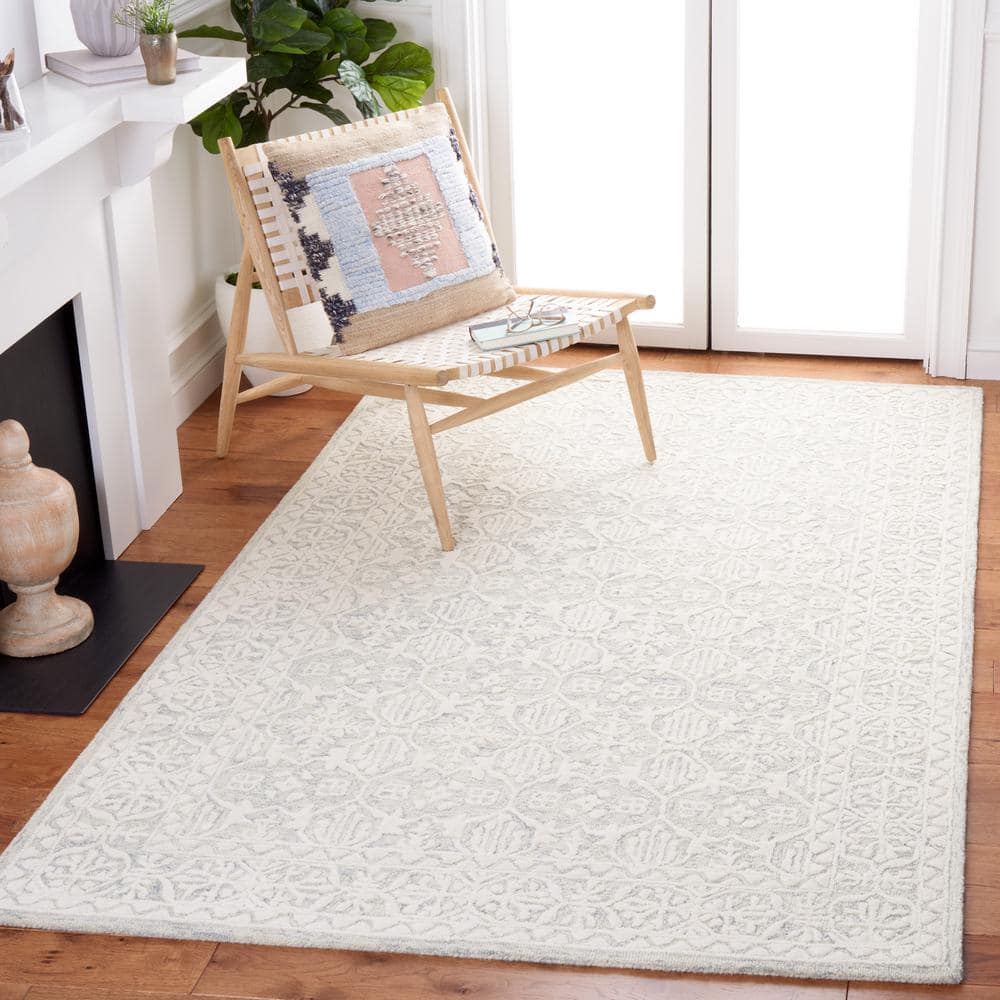 72" Gray Floral Hand-Tufted Wool Square Rug