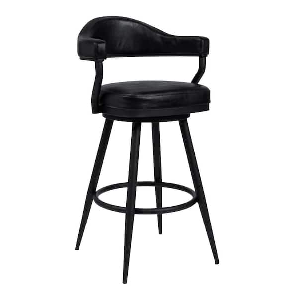 Benjara 37 in. Black Low Back Metal Frame Barstool with Faux Leather Seat