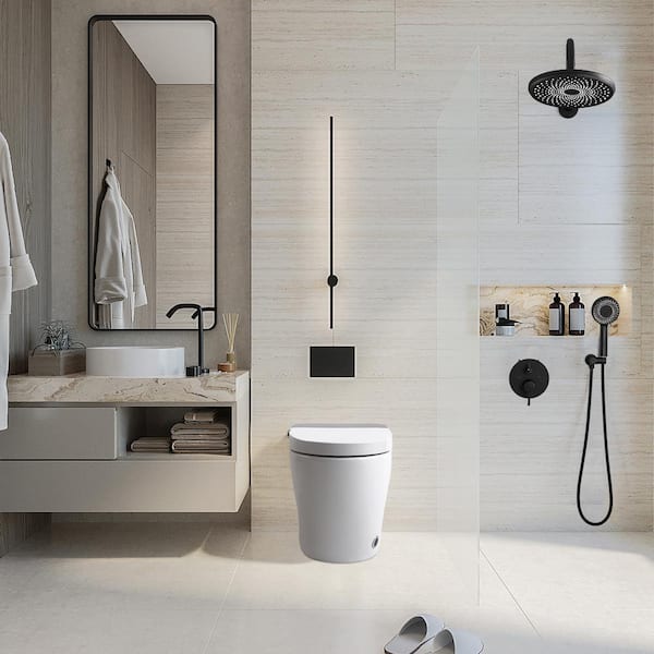 BWE Stylement Tankless Smart Bidet One Piece Toilet - Auto Open/Close, Auto Flush, Heated Seat, Warm Air Dryer