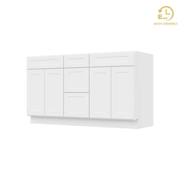 RoomyLife Easy-DIY Combo Bases - 1-Drawer Stack 60 in. W x 21 in. D x 34.5 in. H Bath Vanity Cabinet without Top in Shaker White