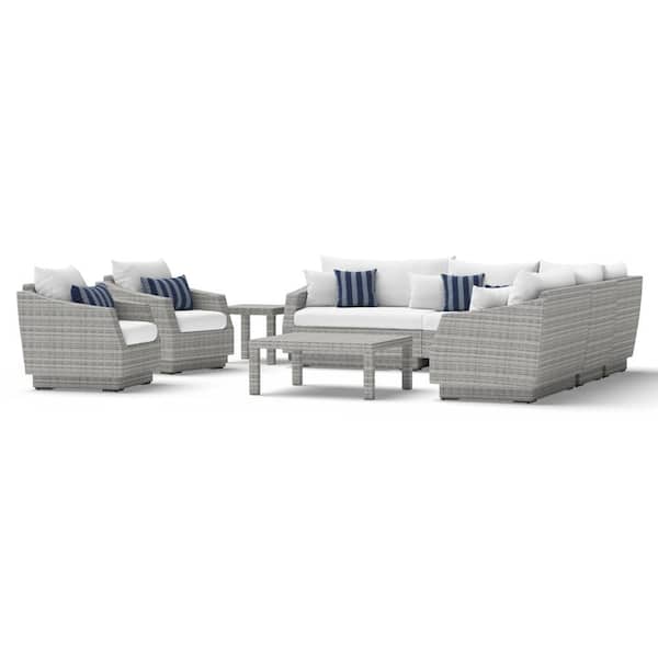 RST BRANDS Cannes 9-Piece Wicker Patio Conversation Set with Sunbrella Centered Ink Cushions