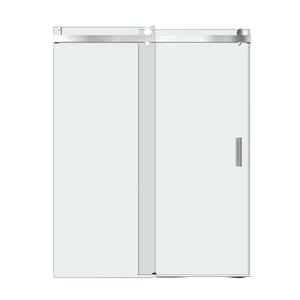 72 in. W x 76 in. H Single Sliding Frameless Shower Door in Brushed Nickel Soft Close Shower Enclosure