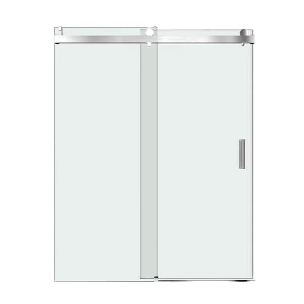 WELLFOR 72 in. W x 76 in. H Single Sliding Frameless Shower Door in Brushed Nickel Soft Close Shower Enclosure
