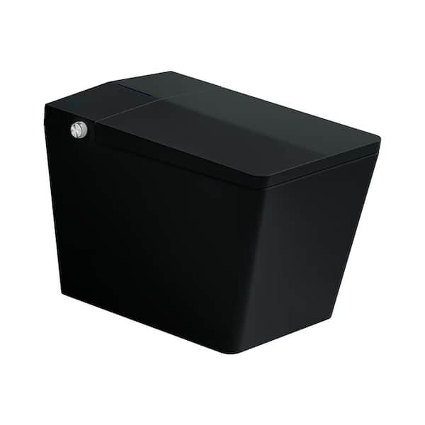 12 in. Single Flush Square Smart Toilet with Foot Touching Lid Opening, Heated Seat, LED Digital Display in Matte Black
