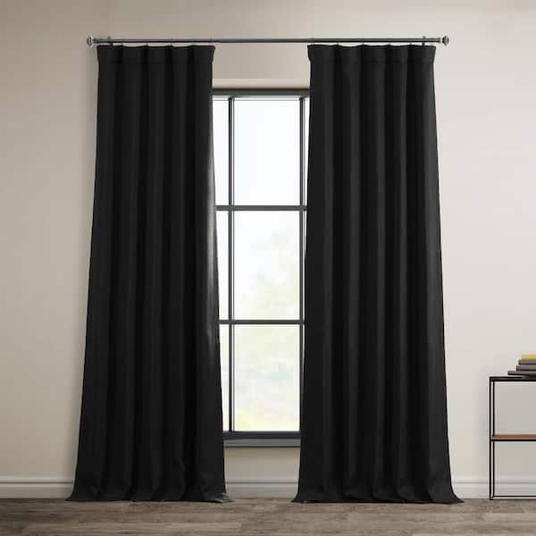 Essential Black Faux Linen Room Darkening Curtain - 50 in. W x 96 in. L (1 Panel)