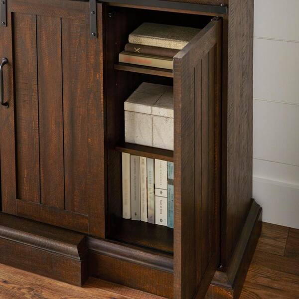 Home Decorators Collection Kerrington 60 in. Freestanding Media Console  Electric Fireplace with Barn Door in Rustic Walnut 140121 - The Home Depot