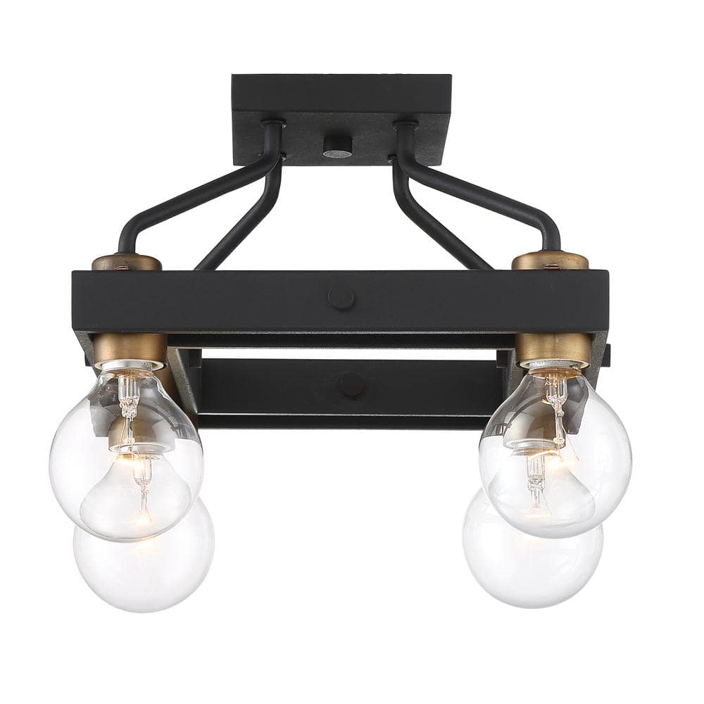Ravella Black and Brass Industrial Semi Flush Mount Ceiling Light