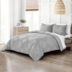 Shatex Tufted Bed-in-A-Bag Comforter Bedding Set- 7 Piece King All Season Polyester - Rhombus Pattern, Gray