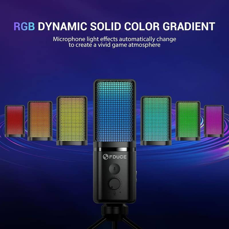 USB Microphone, Computer Cardioid Condenser PC Microphone with Tripod for Gaming, Streaming, Podcasting RGB