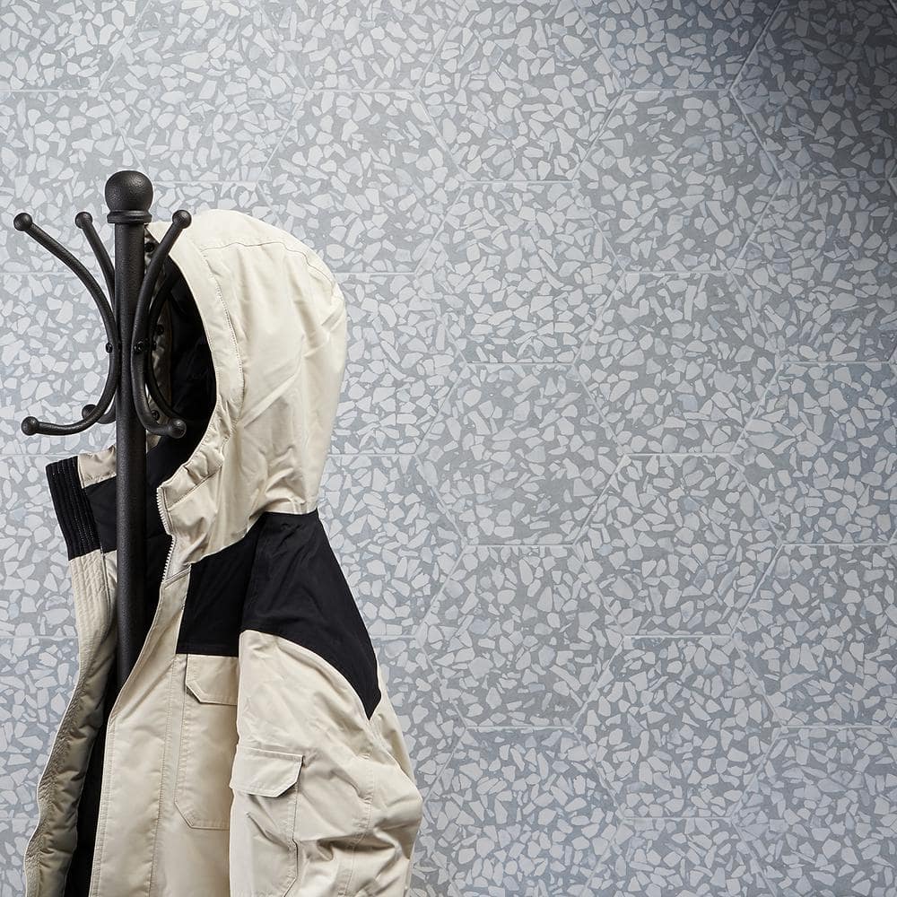 Jurassic Hex 9" Slate Terrazzo Look Matte Porcelain Tile