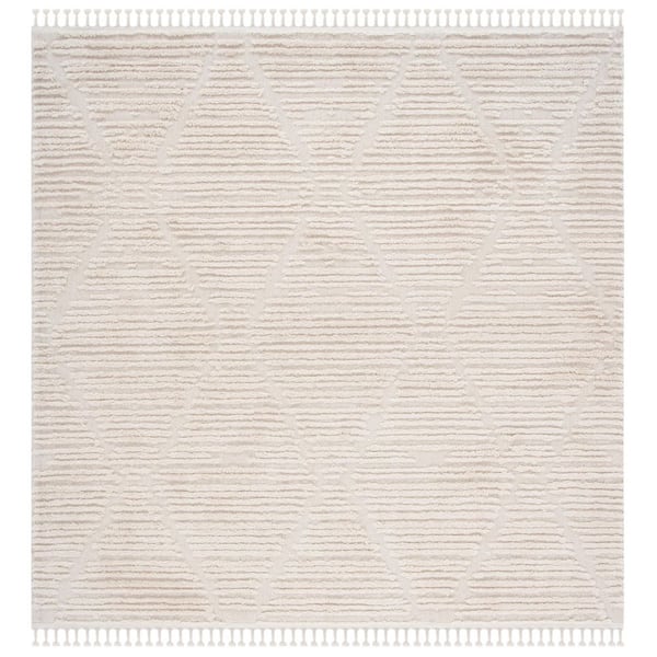 Marrakesh 9 ft. x 9 ft. Beige Diamond High-Low Square Area Rug