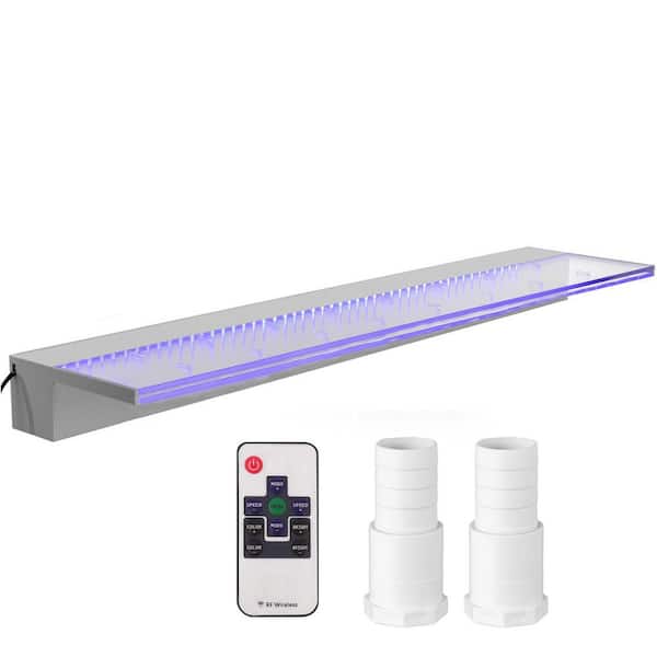 SKYSHALO Fountain Spillway 23.6 x 3.2 x 8.1 in. Pool Waterfall Fountain 17 Colors Led Pool Water Fall Kit with Remote