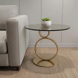 24 in. White Round Glass End Table with No Additional Features