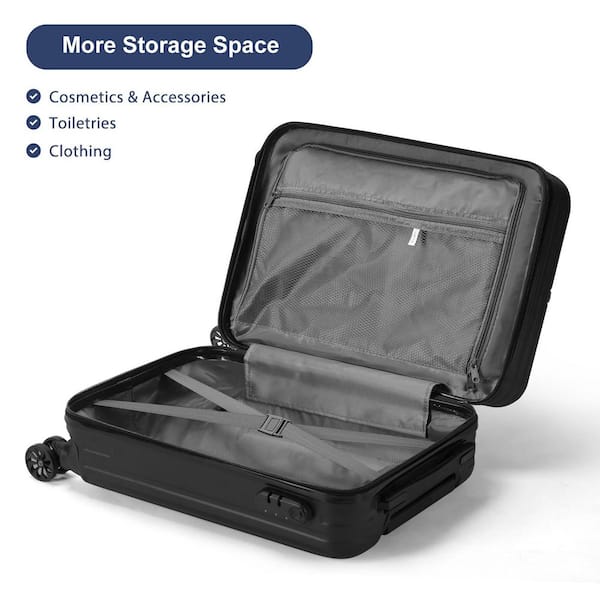 HIKOLAYAE 2 Piece PP Black Hardside Spinner Luggage Set with