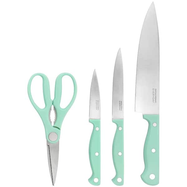 5 in. High Carbon Steel Full T Blade with Serrated Edge Steak Knife with Black Polycarbonate Handle (Set of 4)