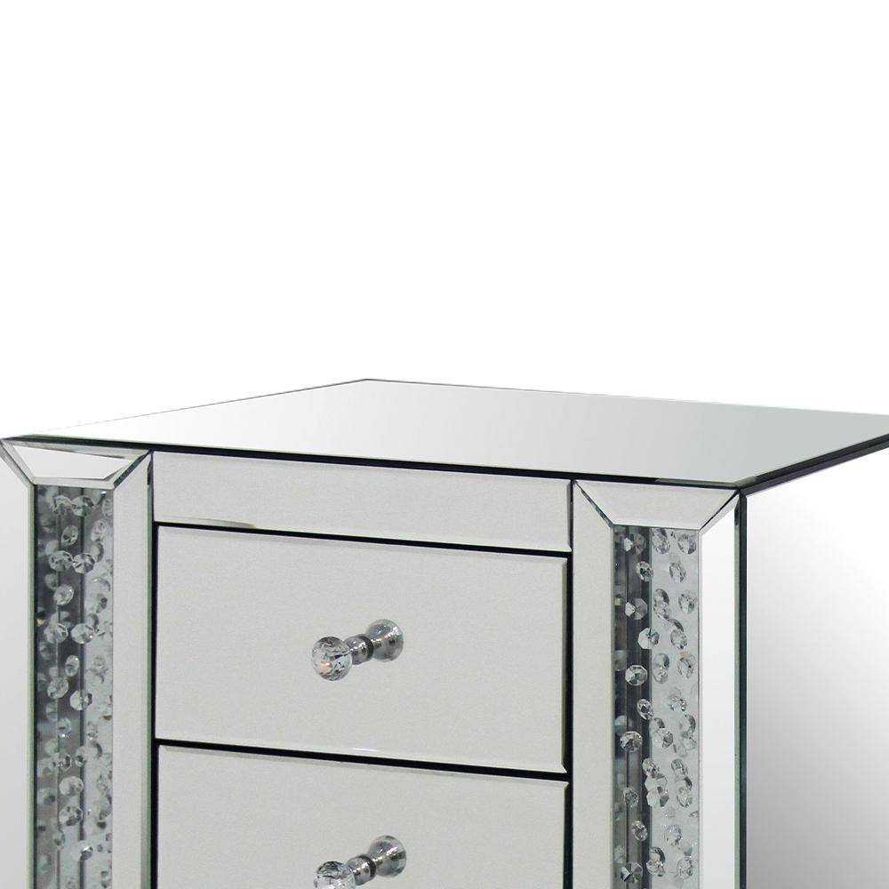 Round Mirrored Wood and Glass Accent Table with Storage