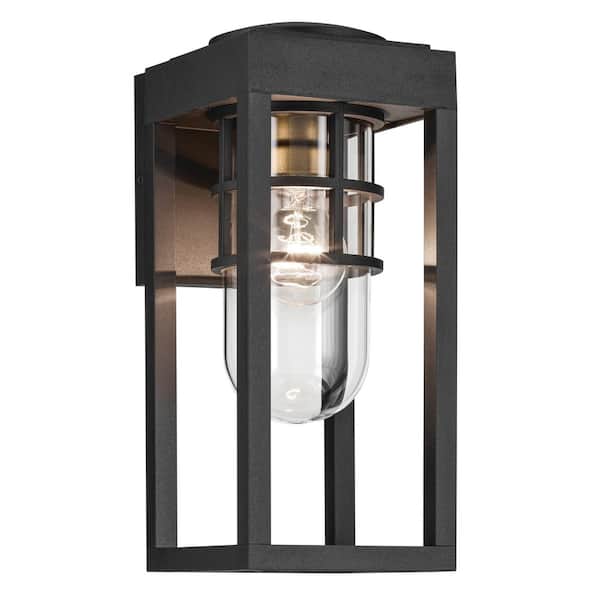 KICHLER Hone 13 in. 1-Light Textured Black Industrial Outdoor Hardwired Wall Lantern Sconce with No Bulbs Included (1-Pack)