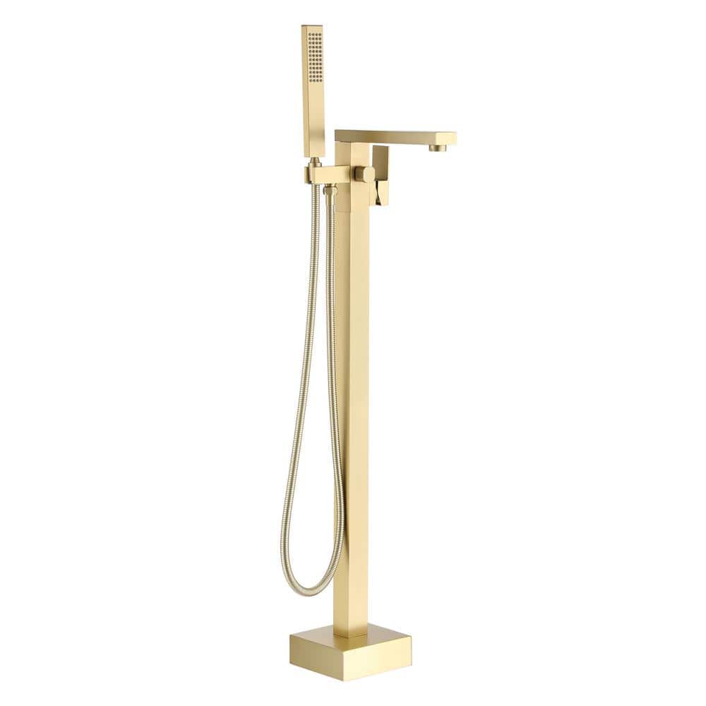 Freestanding Floor Mount Single Handle Bath Tub Filler Faucet with Handheld