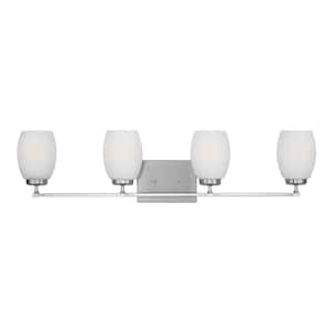 Catlin 33.75 in. 4-Light Brushed Nickel Vanity Light with Etched White Inside Glass Shades