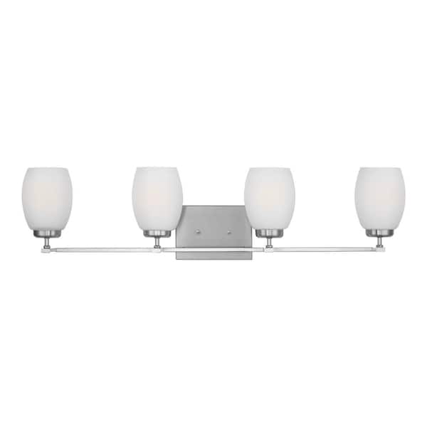 Generation Lighting Catlin 33.75 in. 4-Light Brushed Nickel Vanity Light with Etched White Inside Glass Shades