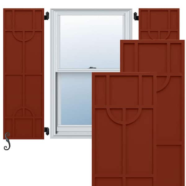 Ekena Millwork EnduraCore Nordic Modern Style 18-in W x 32-in H Raised Panel Composite Shutters Pair in Pepper Red