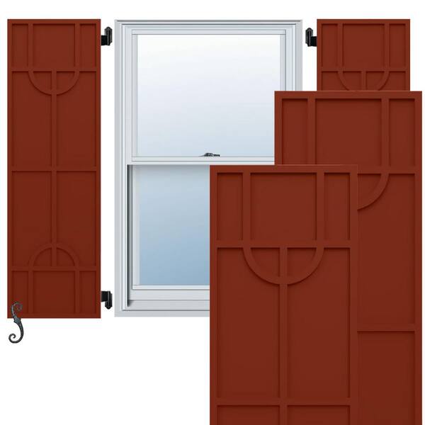 Ekena Millwork EnduraCore Nordic Modern Style 18 in. W x 59 in. H Raised Panel Composite Shutters Pair in Pepper Red
