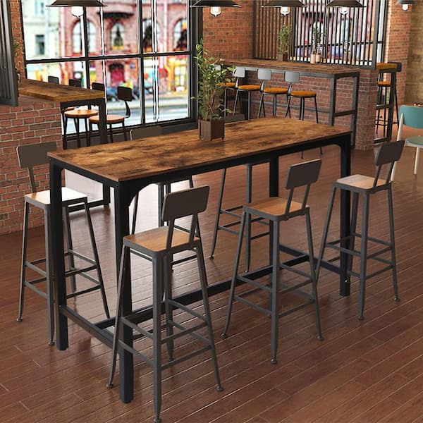 VEIKOUS 47.2 in. W x 23.6 in. D x 41.7 in. H Industrial Pub Bar Long Table Kitchen Dining Table Brown HP0406 01 6 The Home Depot