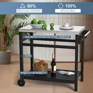 Black Rectangular Stainless Steel 34 in. x 19 in. x 33 in. Outdoor Dining Table Grill Cart Prep Cart